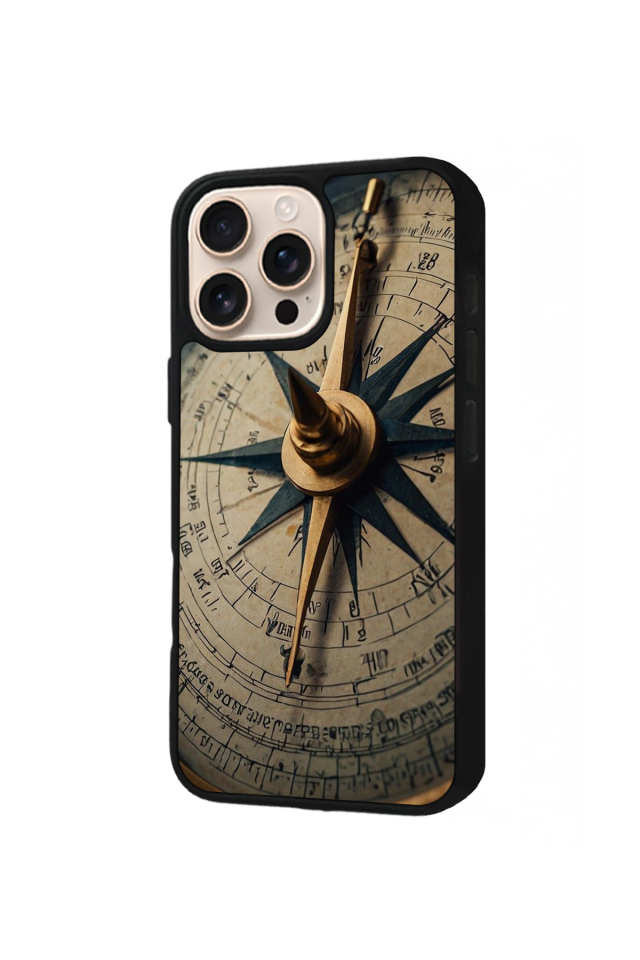 iPhone 15 Pro Max Uyumlu Pusula Tasarımlı Glossy Premium Kılıf