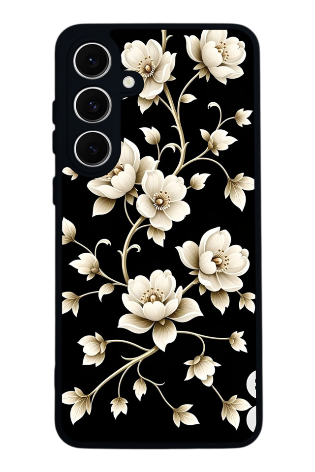 Samsung Galaxy S24 FE Uyumlu Yaldizli Cicek Tasarımlı Glossy Premium Kılıf