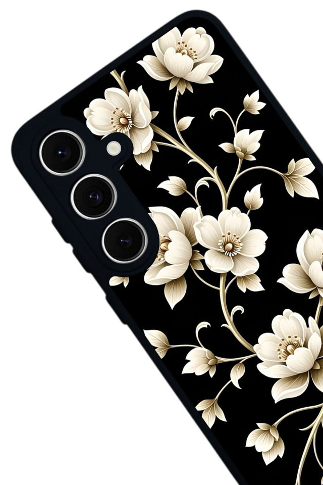 Samsung Galaxy S24 FE Uyumlu Yaldizli Cicek Tasarımlı Glossy Premium Kılıf