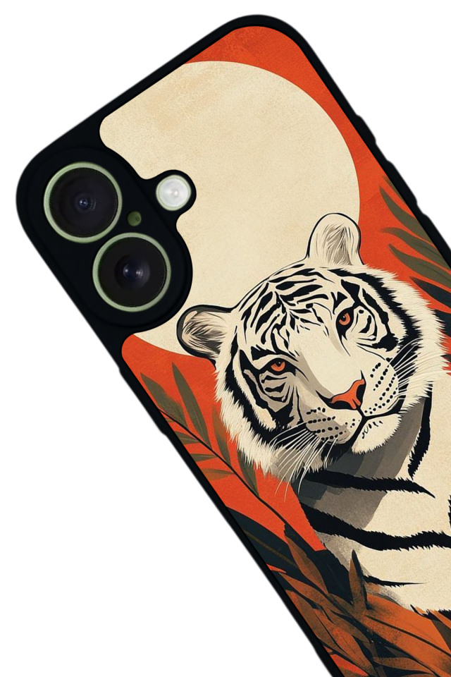 iPhone 17 Uyumlu Kirmizi ve Kaplan Tasarımlı Glossy Premium Kılıf