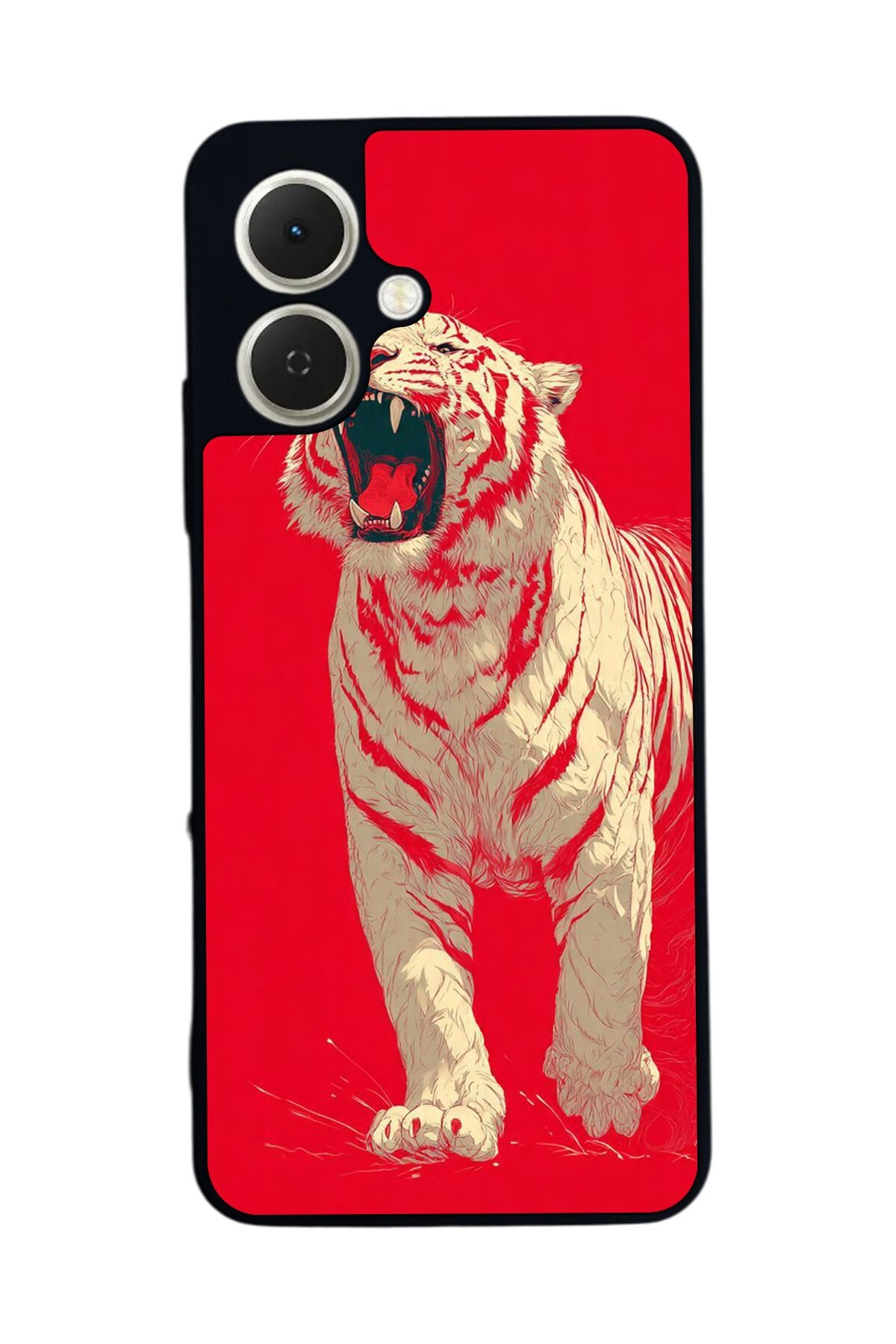 Tecno Spark GO 2 Uyumlu Kirmizi ve Kaplan Tasarımlı Glossy Premium Kılıf