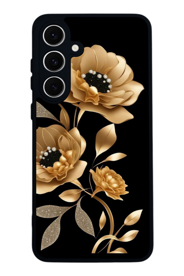 Samsung Galaxy S24 FE Uyumlu Yaldizli Cicek Tasarımlı Glossy Premium Kılıf