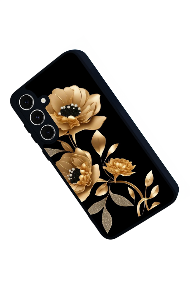 Samsung Galaxy S24 FE Uyumlu Yaldizli Cicek Tasarımlı Glossy Premium Kılıf