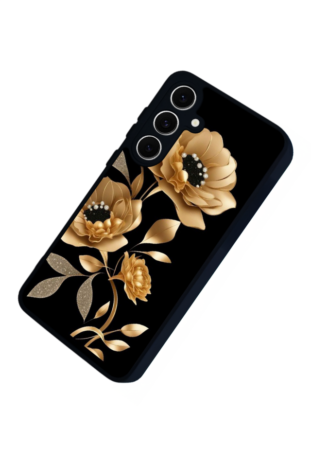 Samsung Galaxy S24 FE Uyumlu Yaldizli Cicek Tasarımlı Glossy Premium Kılıf