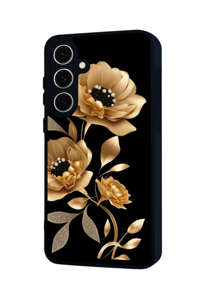Samsung Galaxy S24 FE Uyumlu Yaldizli Cicek Tasarımlı Glossy Premium Kılıf