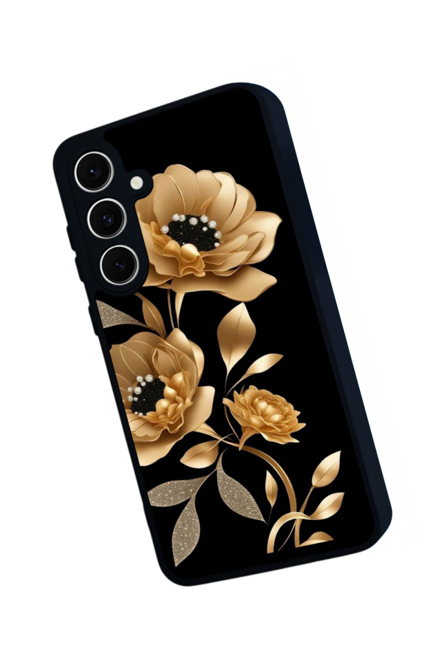 Samsung Galaxy S24 FE Uyumlu Yaldizli Cicek Tasarımlı Glossy Premium Kılıf
