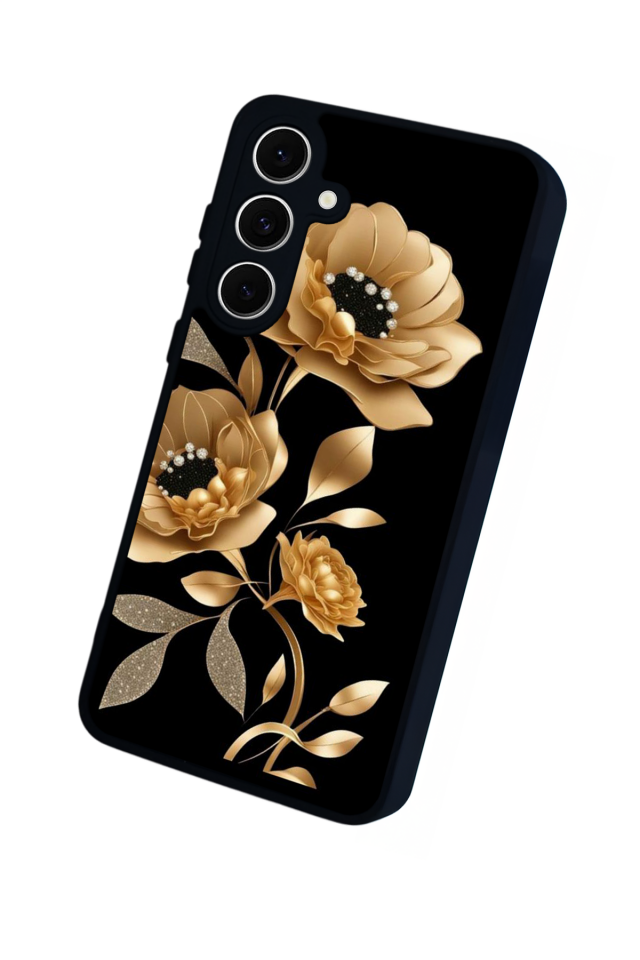 Samsung Galaxy S24 FE Uyumlu Yaldizli Cicek Tasarımlı Glossy Premium Kılıf