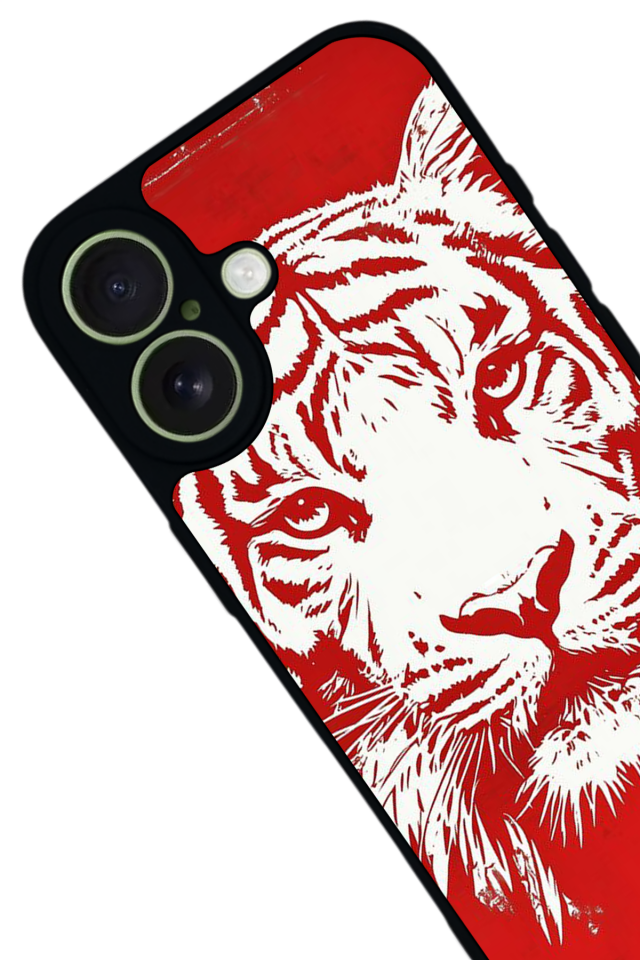 iPhone 17 Uyumlu Kirmizi ve Kaplan Tasarımlı Glossy Premium Kılıf