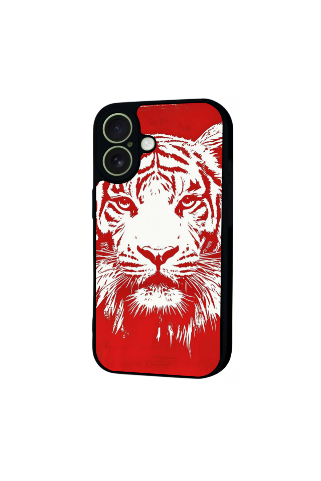 iPhone 17 Uyumlu Kirmizi ve Kaplan Tasarımlı Glossy Premium Kılıf