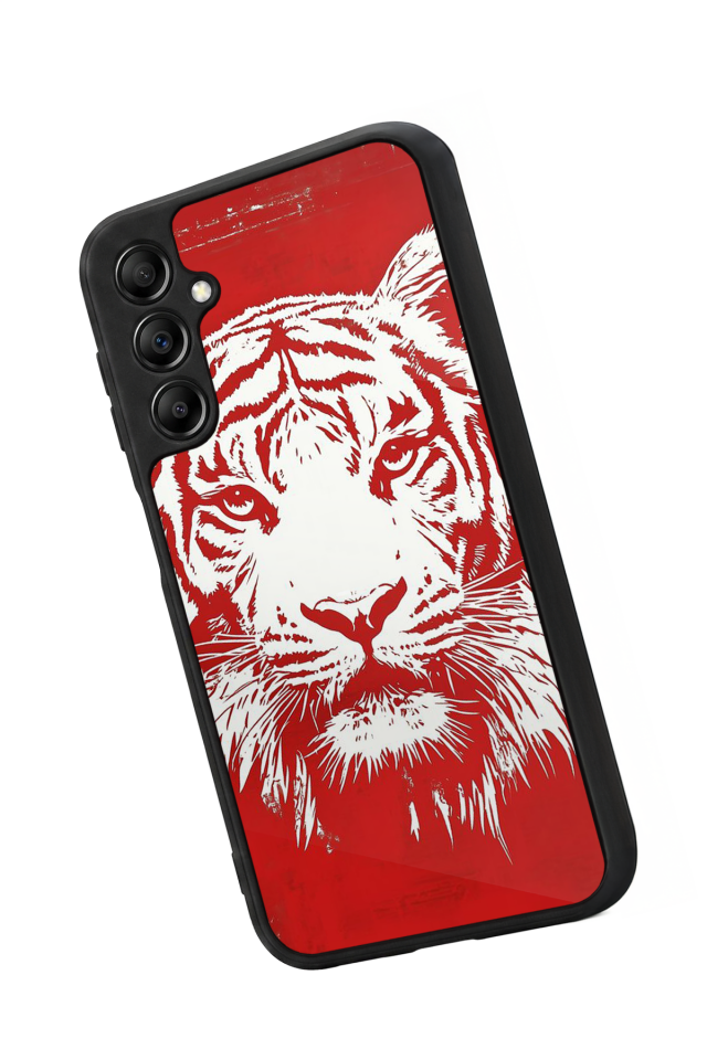 Samsung Galaxy A14 Uyumlu Kirmizi ve Kaplan Tasarımlı Glossy Premium Kılıf