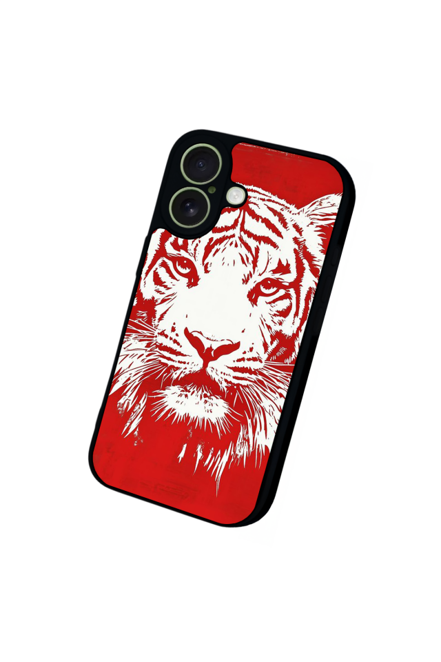 iPhone 17 Uyumlu Kirmizi ve Kaplan Tasarımlı Glossy Premium Kılıf