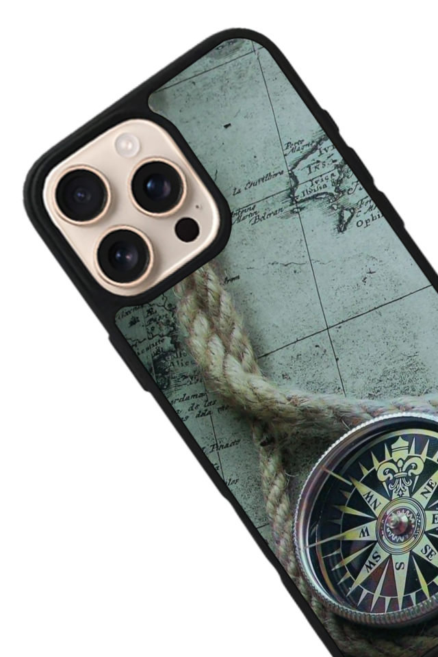 iPhone 15 Pro Max Uyumlu Pusula Tasarımlı Glossy Premium Kılıf