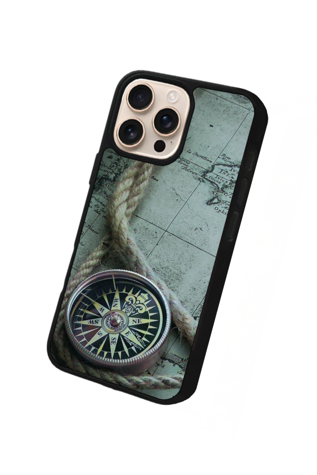 iPhone 15 Pro Max Uyumlu Pusula Tasarımlı Glossy Premium Kılıf