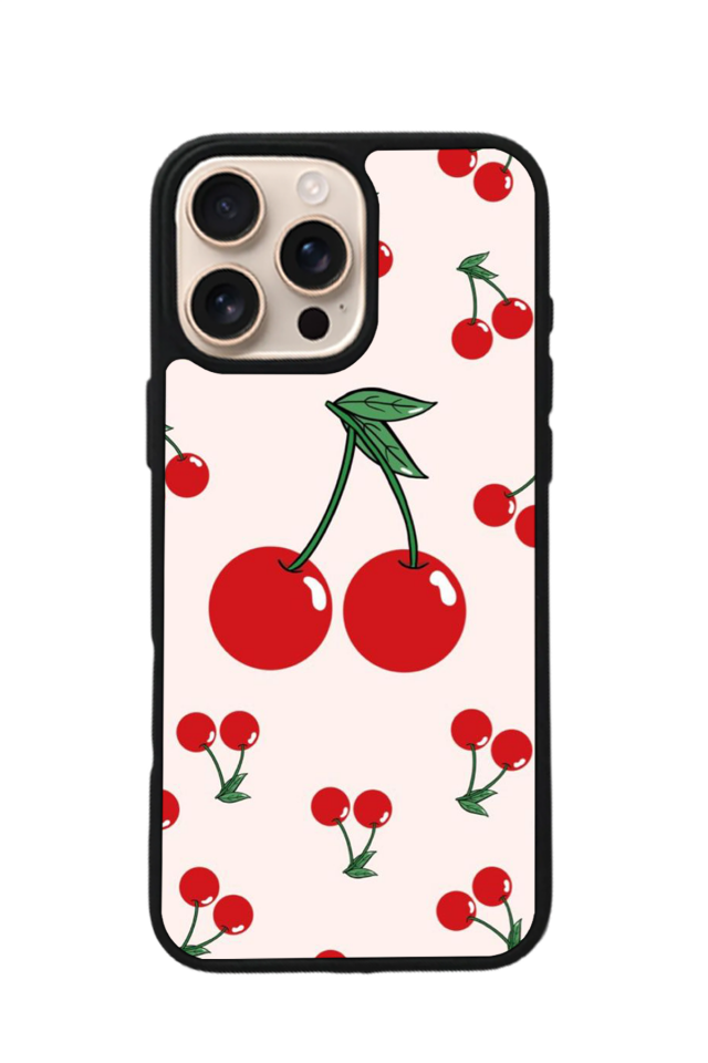 iPhone 16 Pro Uyumlu Kiraz Tasarımlı Glossy Premium Kılıf
