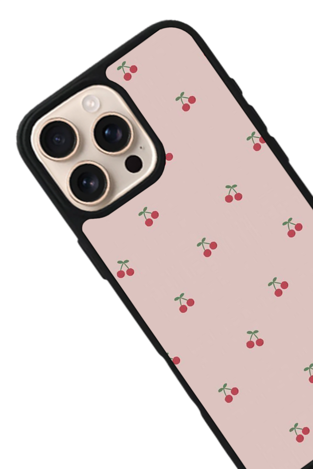 iPhone 16 Pro Uyumlu Kiraz Tasarımlı Glossy Premium Kılıf