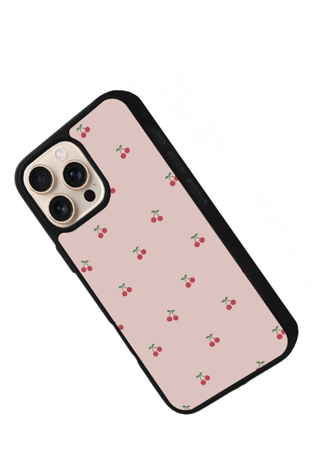 iPhone 16 Pro Uyumlu Kiraz Tasarımlı Glossy Premium Kılıf