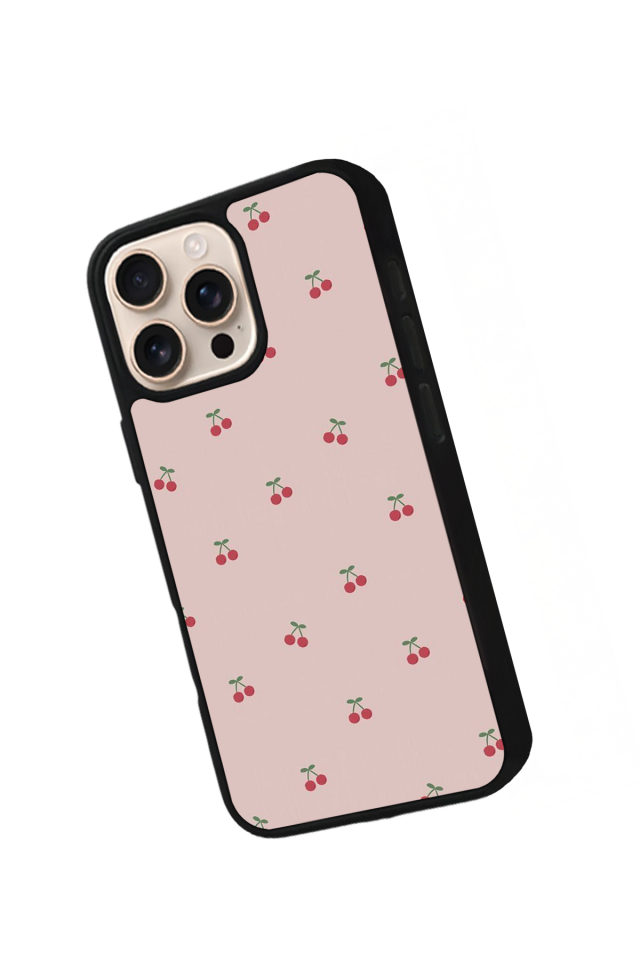 iPhone 16 Pro Uyumlu Kiraz Tasarımlı Glossy Premium Kılıf