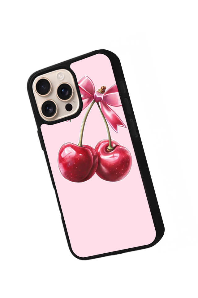 iPhone 16 Pro Uyumlu Kiraz Tasarımlı Glossy Premium Kılıf