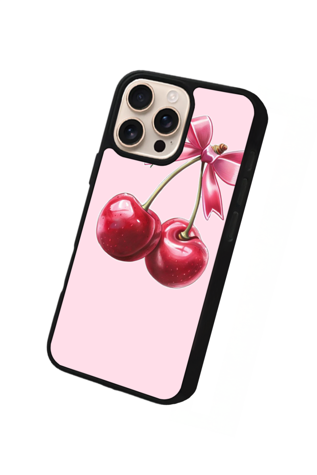 iPhone 16 Pro Uyumlu Kiraz Tasarımlı Glossy Premium Kılıf
