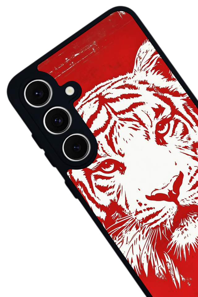 Samsung Galaxy S24 FE Uyumlu Kirmizi ve Kaplan Tasarımlı Glossy Premium Kılıf