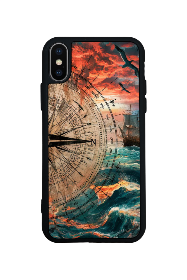 iPhone XS Max Uyumlu Pusula Tasarımlı Glossy Premium Kılıf
