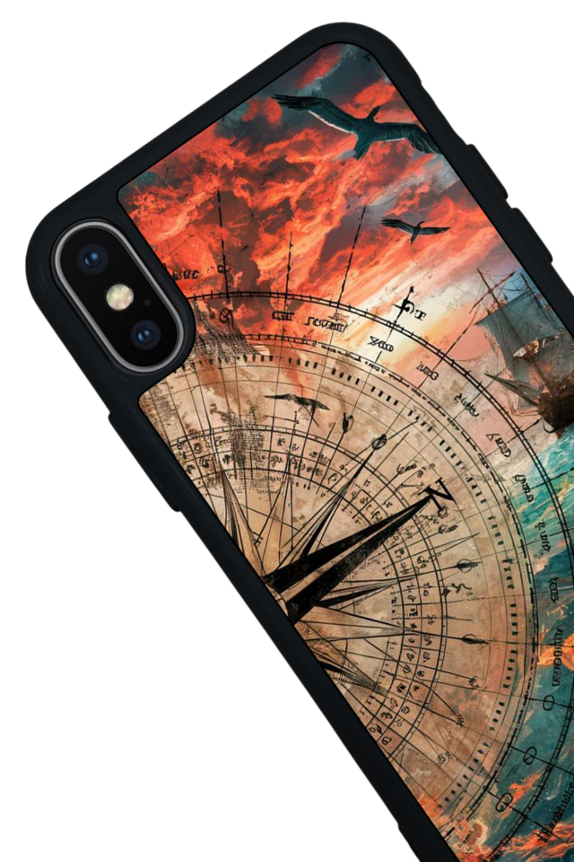 iPhone XS Max Uyumlu Pusula Tasarımlı Glossy Premium Kılıf