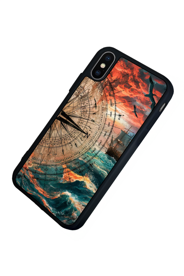 iPhone XS Max Uyumlu Pusula Tasarımlı Glossy Premium Kılıf