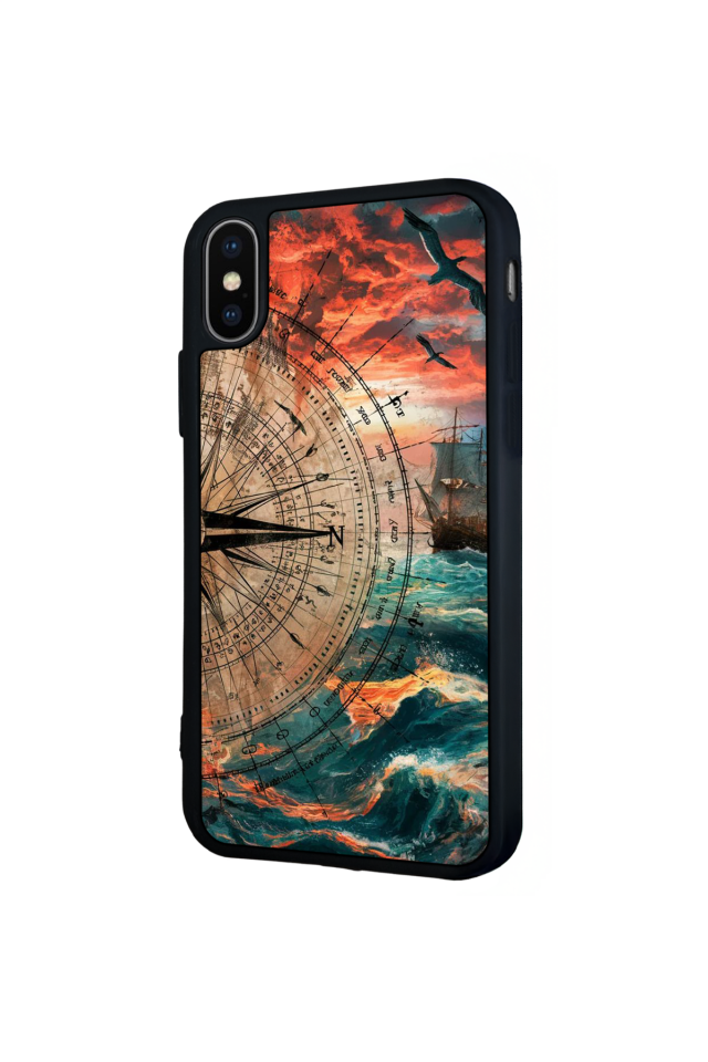 iPhone XS Max Uyumlu Pusula Tasarımlı Glossy Premium Kılıf