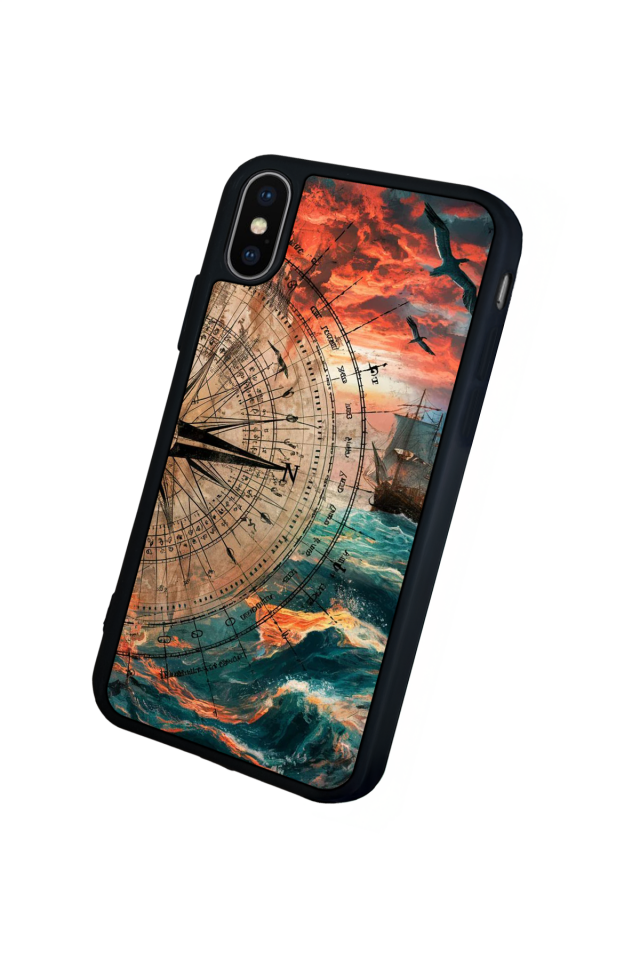 iPhone XS Max Uyumlu Pusula Tasarımlı Glossy Premium Kılıf