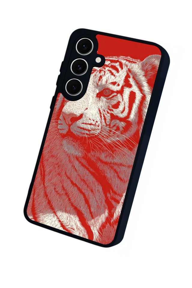 Samsung Galaxy S24 FE Uyumlu Kirmizi ve Kaplan Tasarımlı Glossy Premium Kılıf