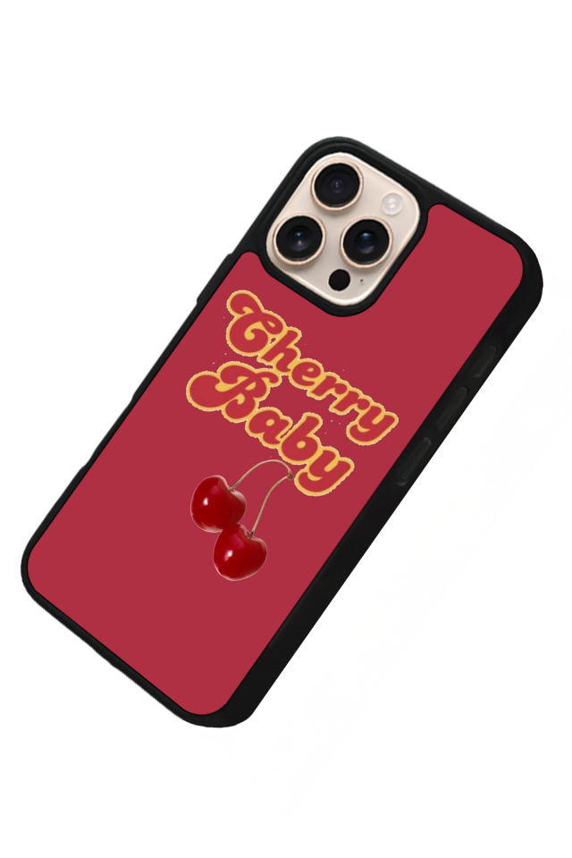 iPhone 16 Pro Uyumlu Kiraz Tasarımlı Glossy Premium Kılıf