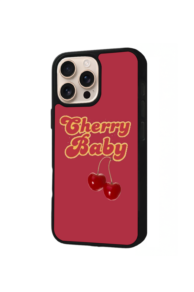 iPhone 16 Pro Uyumlu Kiraz Tasarımlı Glossy Premium Kılıf