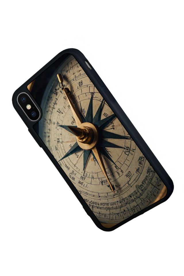 iPhone XS Max Uyumlu Pusula Tasarımlı Glossy Premium Kılıf