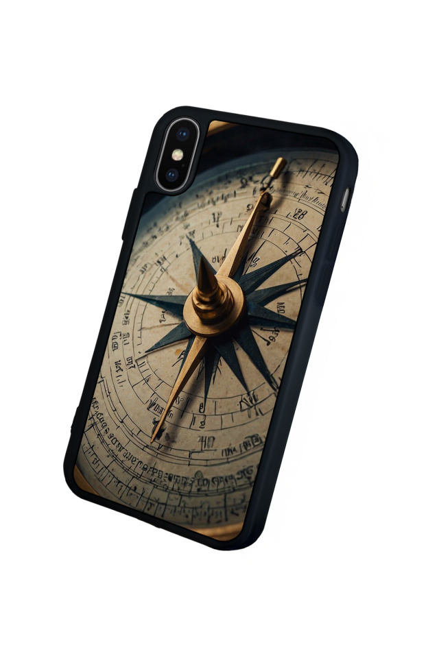 iPhone XS Max Uyumlu Pusula Tasarımlı Glossy Premium Kılıf