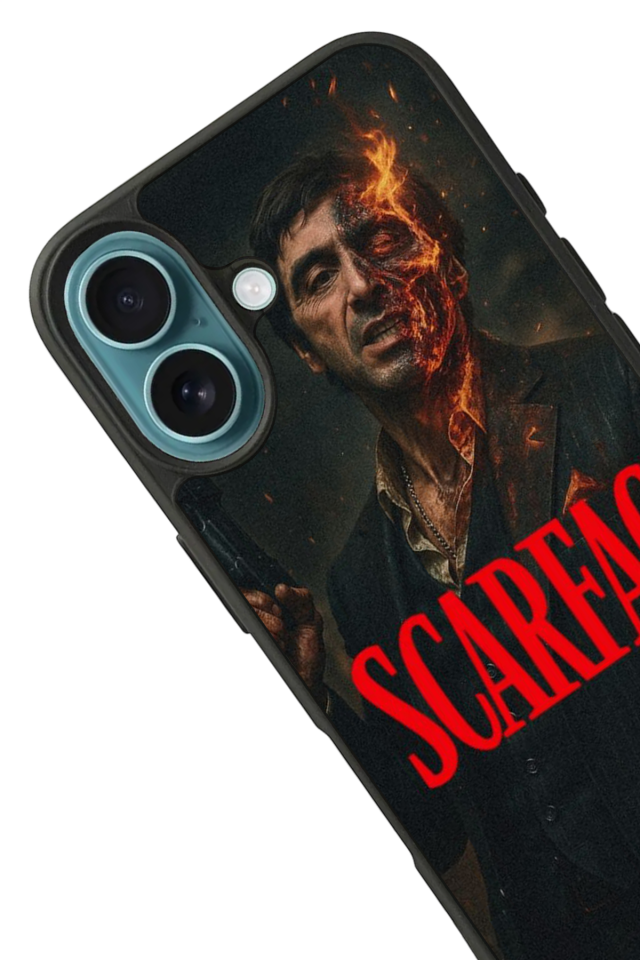 iPhone 16 Plus Uyumlu Scarface Tasarımlı Glossy Premium Kılıf