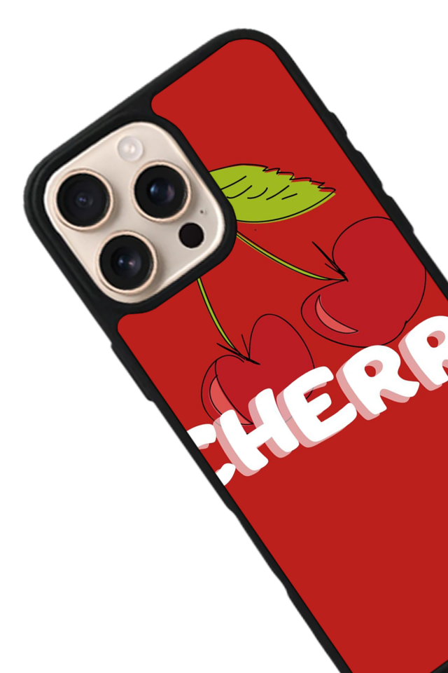 iPhone 16 Pro Uyumlu Kiraz Tasarımlı Glossy Premium Kılıf