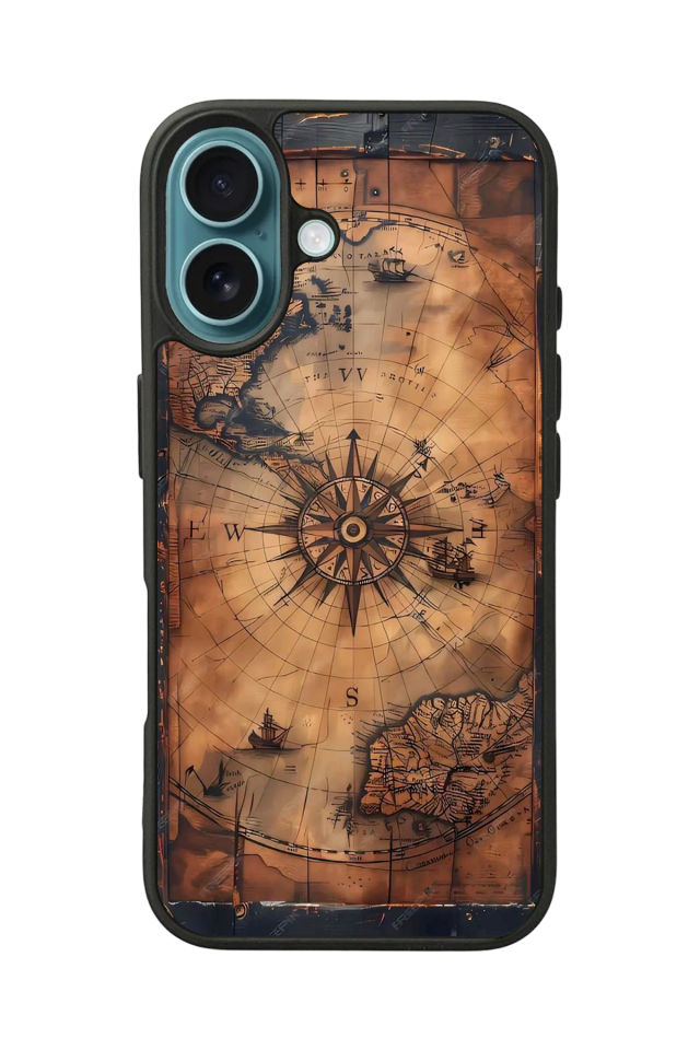 iPhone 16 Plus Uyumlu Harita Tasarımlı Glossy Premium Kılıf