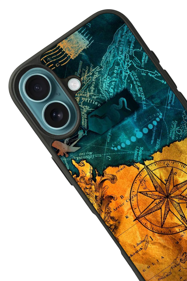 iPhone 16 Plus Uyumlu Harita Tasarımlı Glossy Premium Kılıf