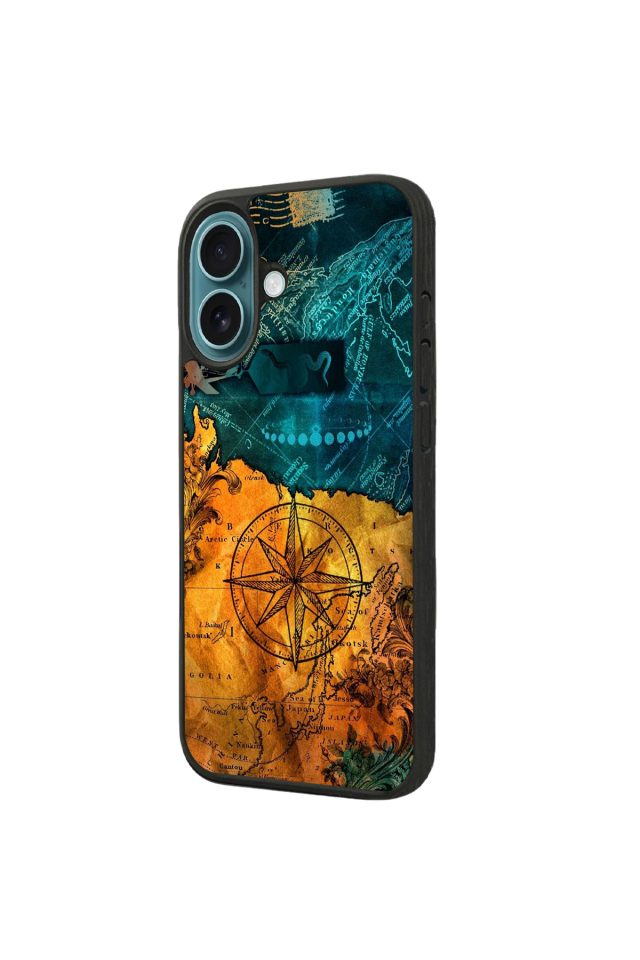 iPhone 16 Plus Uyumlu Harita Tasarımlı Glossy Premium Kılıf