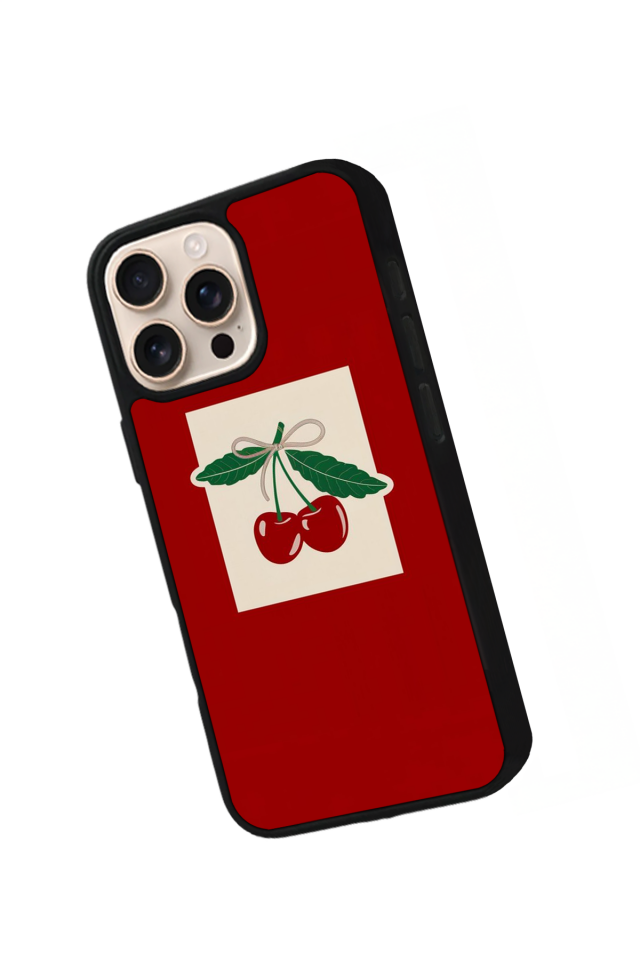 iPhone 16 Pro Uyumlu Kiraz Tasarımlı Glossy Premium Kılıf