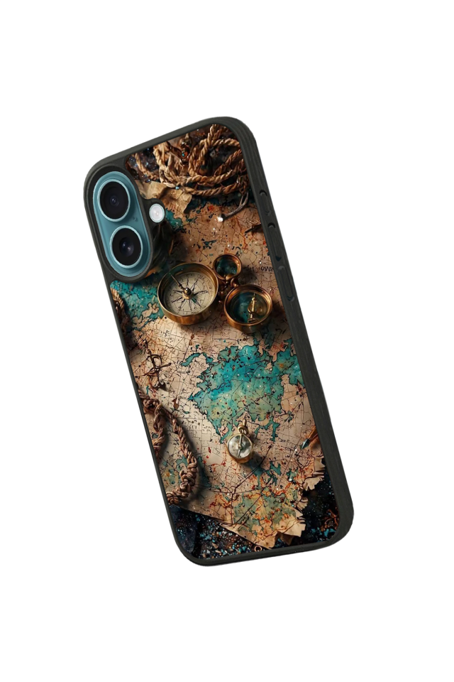 iPhone 16 Plus Uyumlu Harita Tasarımlı Glossy Premium Kılıf
