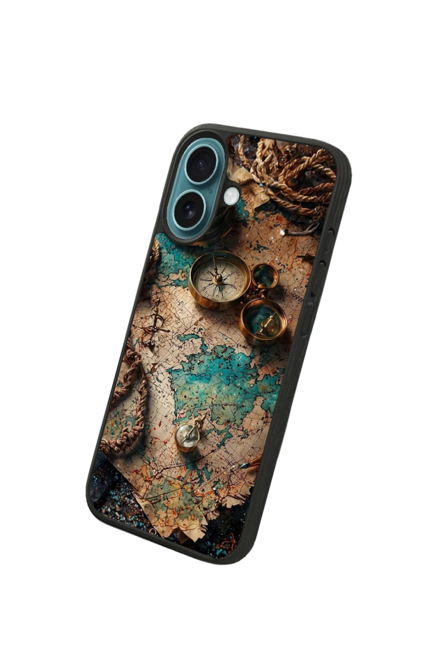 iPhone 16 Plus Uyumlu Harita Tasarımlı Glossy Premium Kılıf