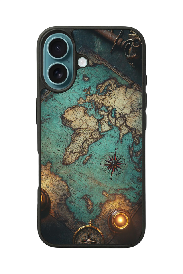 iPhone 16 Plus Uyumlu Harita Tasarımlı Glossy Premium Kılıf