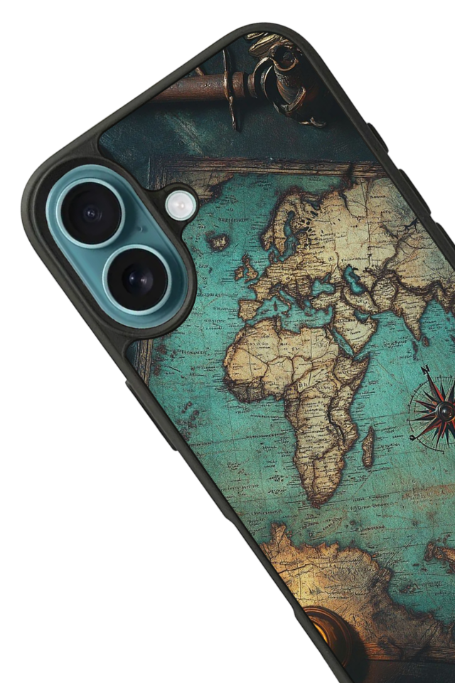 iPhone 16 Plus Uyumlu Harita Tasarımlı Glossy Premium Kılıf