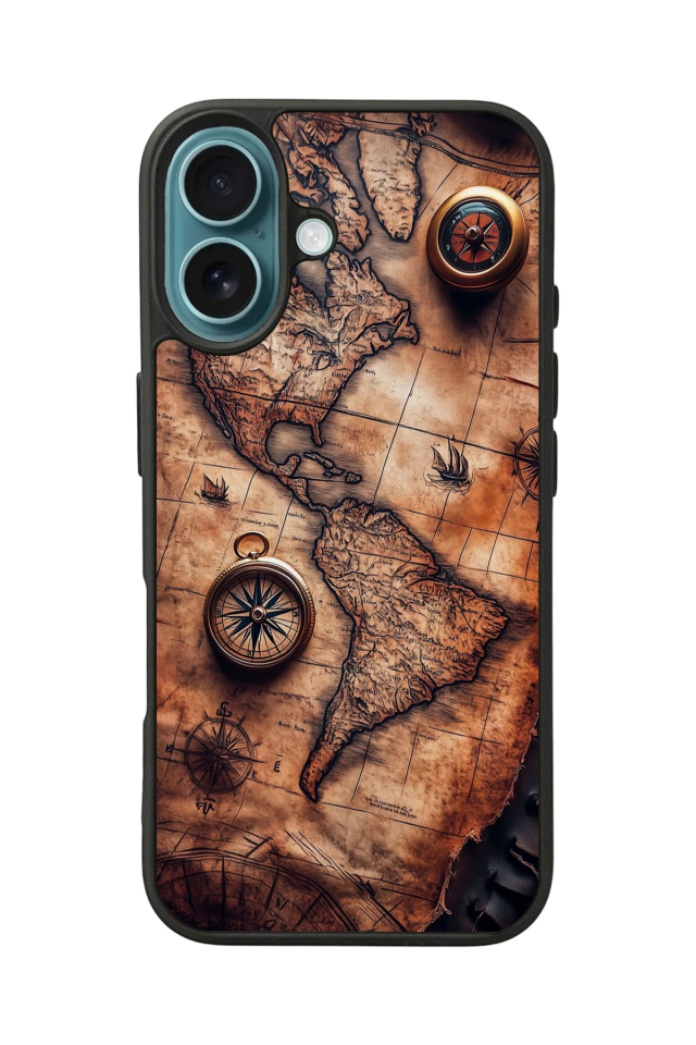 iPhone 16 Plus Uyumlu Harita Tasarımlı Glossy Premium Kılıf