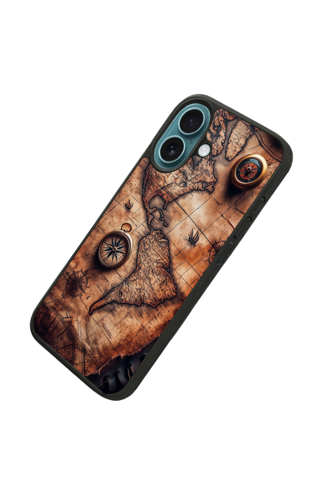 iPhone 16 Plus Uyumlu Harita Tasarımlı Glossy Premium Kılıf