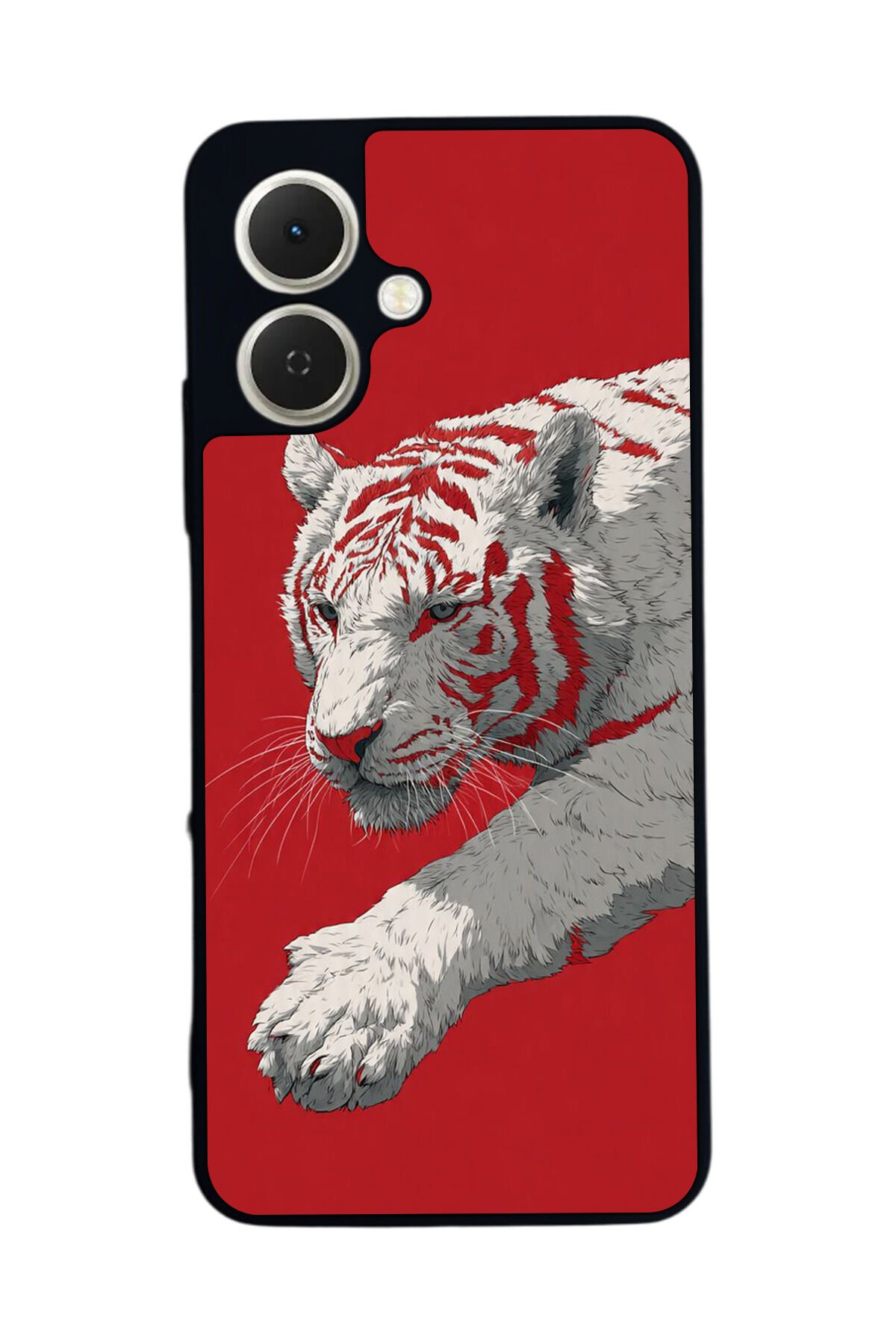 Tecno Spark GO 2 Uyumlu Kirmizi ve Kaplan Tasarımlı Glossy Premium Kılıf