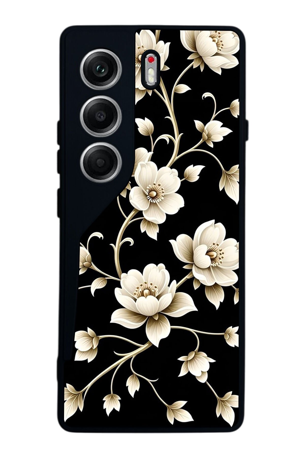Tecno Camon 40 Uyumlu Yaldizli Cicek Tasarımlı Glossy Premium Kılıf