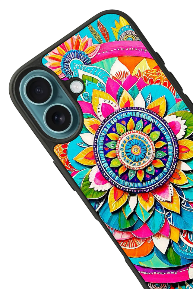 iPhone 16 Plus Uyumlu Mandala Tasarımlı Glossy Premium Kılıf