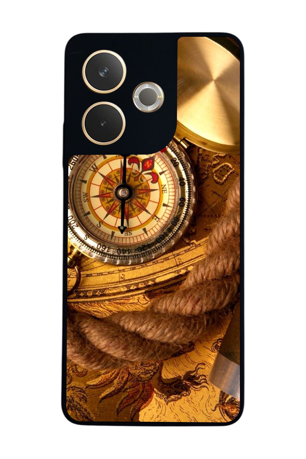 Oppo A5 Pro Uyumlu Pusula Tasarımlı Glossy Premium Kılıf